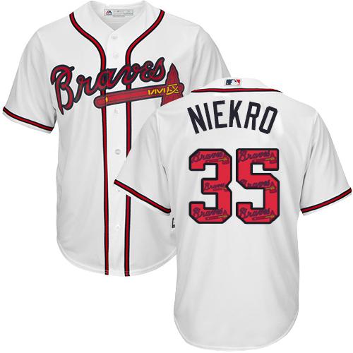 Braves #35 Phil Niekro White Team Logo Fashion Stitched MLB Jersey